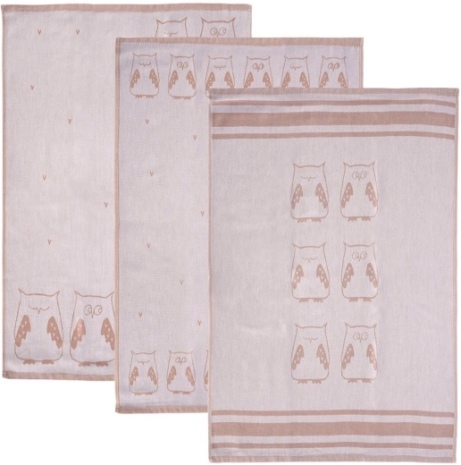 Cotton Kitchen Towels Owl Grey 70 × 50 cm - 3 pcs