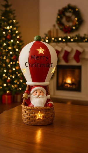 Christmas Santa figurine in a hot air balloon with LED lights 20 × 20 × 43 cm