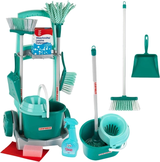 Vaikiškas valymo vežimėlis LEIFHEIT su šluoste, šluota ir priedais KLEIN