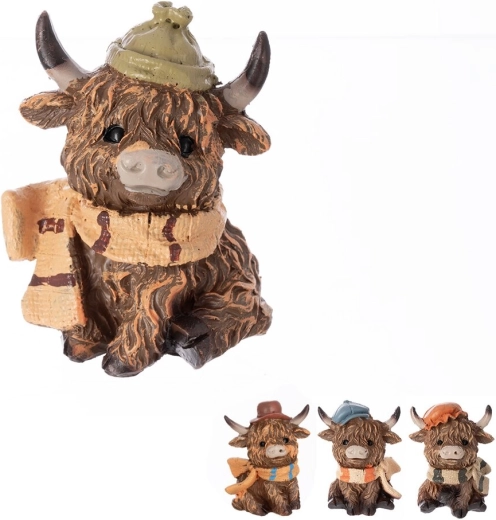 Decorative cow figurine made of polystone, sitting, brown, 9 cm (4 variants)