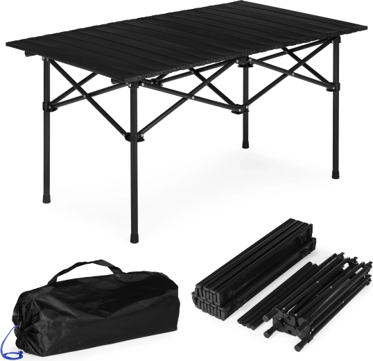 Sulankstomas stovyklavimo stalas 95 × 55 cm su krepšiu, juodas, MultiGarden