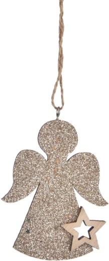 Hanging Wooden Angel, Beige, 7 × 9 cm
