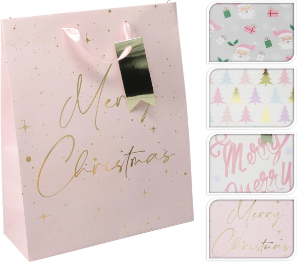 Gift bag Christmas pink L 32 × 26 × 10 cm, mix of designs