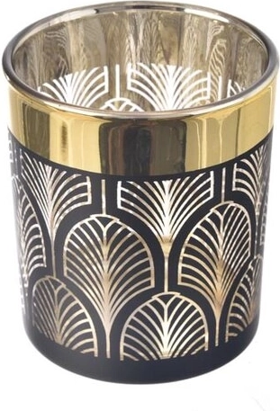 Black and Gold Glass Candle Holder 7 × 7 × 8 cm