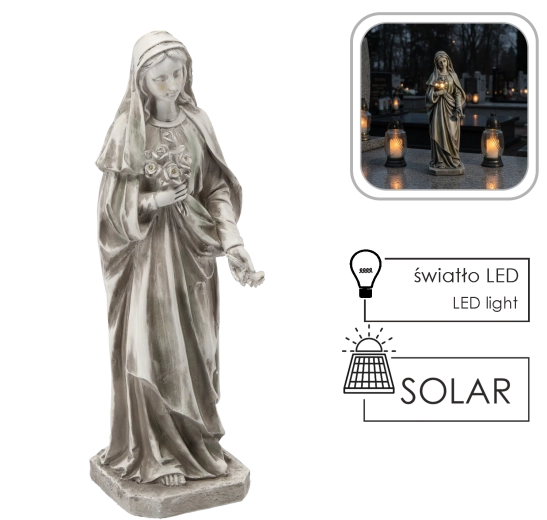 Švč. Mergelės Marijos statula su LED puokšte, smėlio spalvos, 51 cm