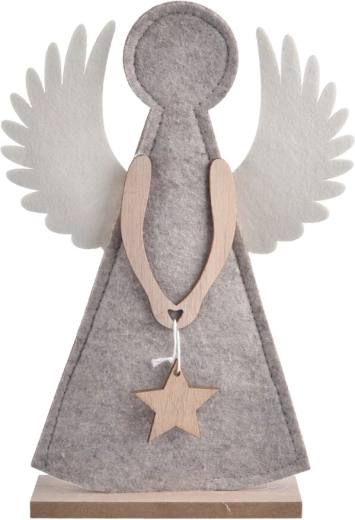 Grey felt and wood angel decoration with star 21 cm
