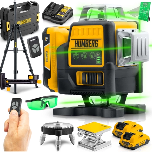 Kryžminis lazeris HUMBERG HM-171 lagamine su stovu, 4D, 16 linijų, žalias spindulys
