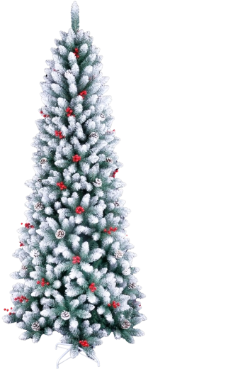 Artificial Christmas tree 210 cm, snow-frosted with rowan berries, pine cones and LED lighting