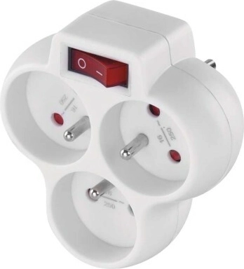 EMOS adapter socket with three round sockets and a switch, white