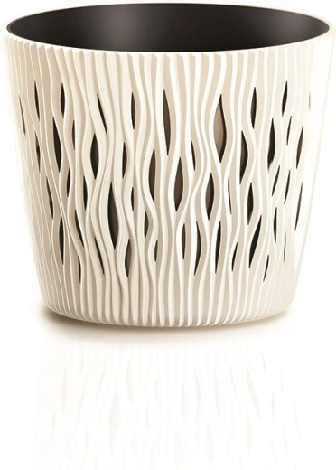 Gėlių vazonas Sandy Round su įdėklu, kreminis 15,8 cm
