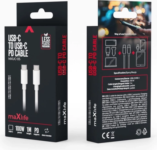 Maxlife MXUC-05 USB-C į USB-C kabelis 1 m 100 W baltas