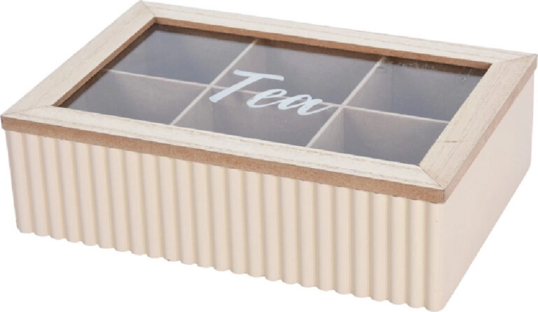 Tea bag box with 6 compartments, white textured design