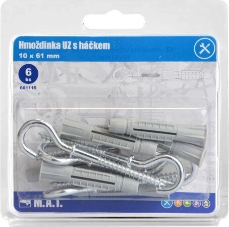 Knot anchor with hook 10 × 61 mm, white zinc, 6 pcs