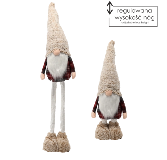 Christmas gnome with adjustable legs beige-red - 1 piece