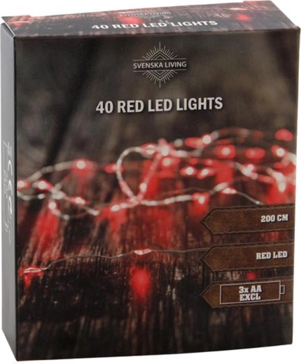 Šviesos girlianda 40 LED, raudona, 2 m, su baterijomis