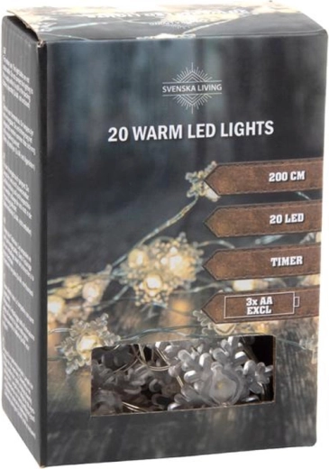 Šviesos girlianda su laikmačiu, 20 LED snaigės, 200 cm
