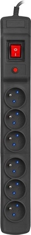 Surge-protected extension power strip Multi M6 3 m, 6 sockets, black