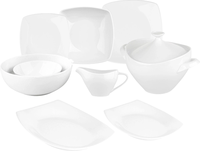 MariaPaula Moderna white dinner set in a modern square style