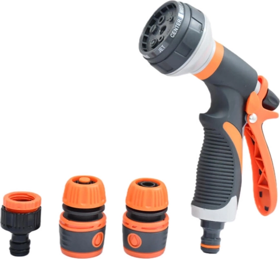 Spray gun with 8 functions, soft grip + accessories