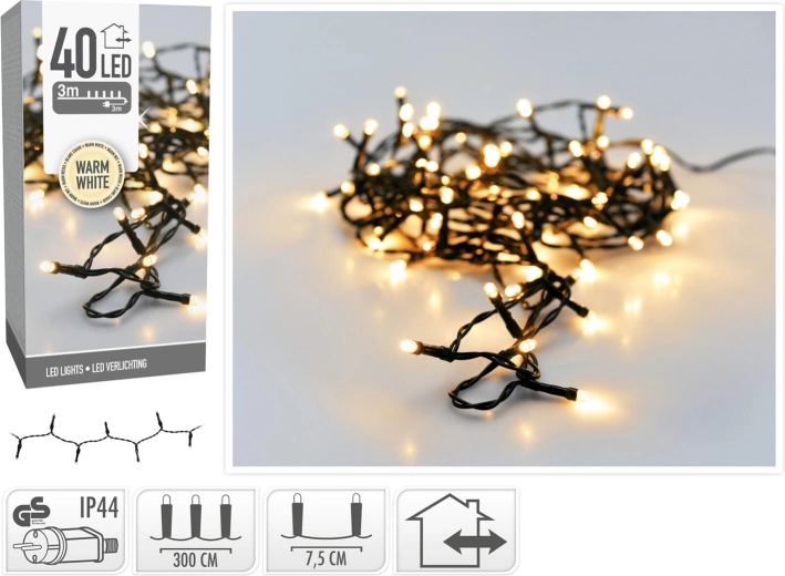 Kalėdinis LED apšvietimas 3 m, 40 LED, šiltai balta, IP44