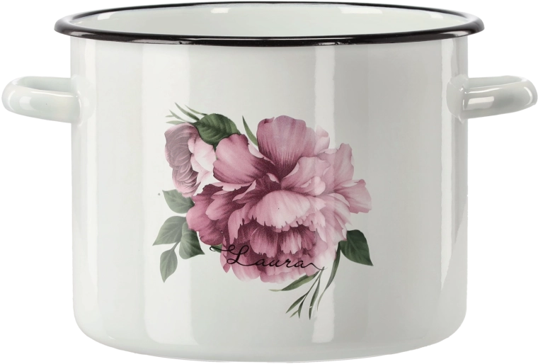Emaliuotas puodas 5,5 l, 22 cm, baltas „Pivoňka Laura“