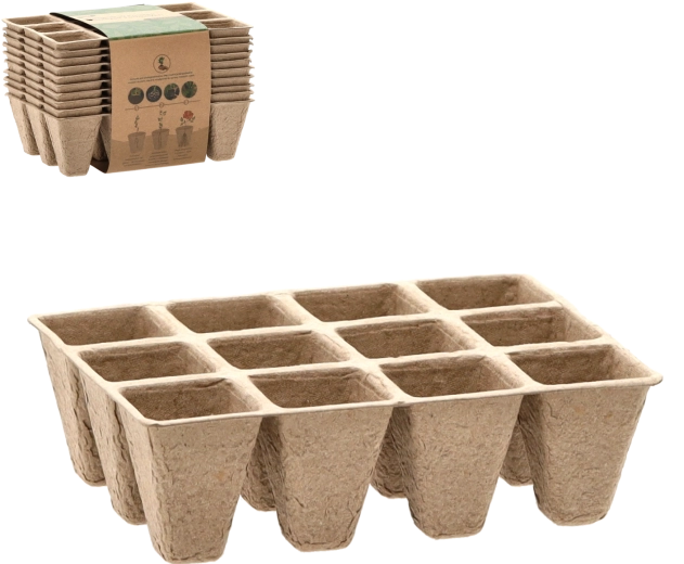 10 durpių daiginių padėklų rinkinys su vazonėliais 15,5 × 11,5 × 5 cm