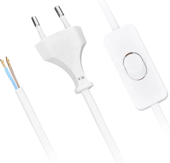 Solight flat flexible cord with switch, 2 m, 2 × 0.75 mm², white, flat