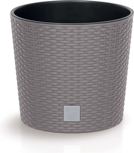 Gėlių vazonas su ratano išvaizda Rato Round 30 cm, mocca, su įdėklu