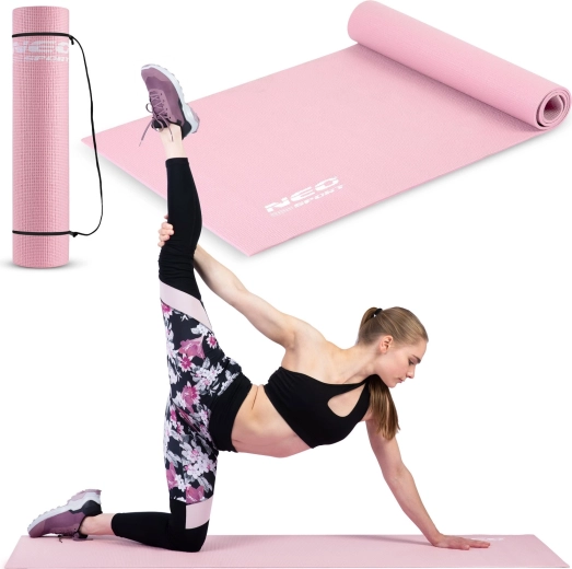 Rožinis treniruočių kilimėlis NEO SPORT 173 × 61 × 0,6 cm su dirželiu