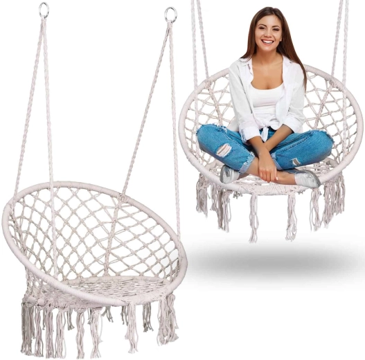 Boho pakabinama kėdė smėlio spalvos
