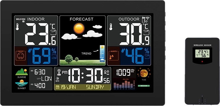 Solight weather station with XL color LCD display, temperature, humidity, pressure, RCC, black
