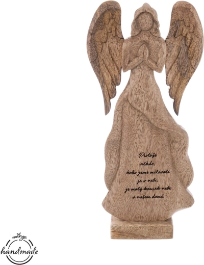 Angelas iš mango medienos – dangaus motyvas, aukštis 36 cm