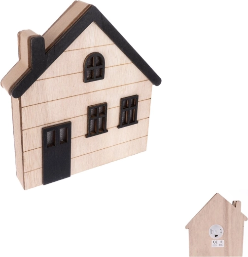 Wooden decorative house, beige-black, 15 × 3 × 15 cm