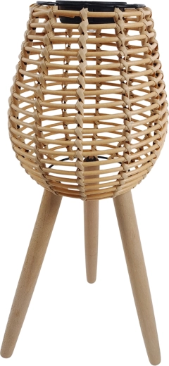 saulės energija maitinamas rotango žibintas ant medinių kojelių, 52 cm, LED