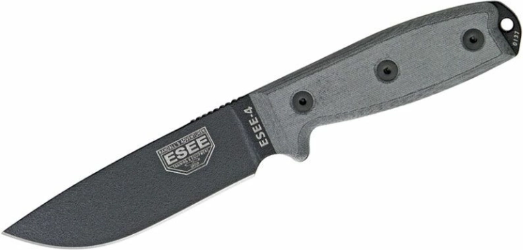 Universal knife ESEE 4 with 11.4 cm blade, Micarta, black/gray, MOLLE sheath