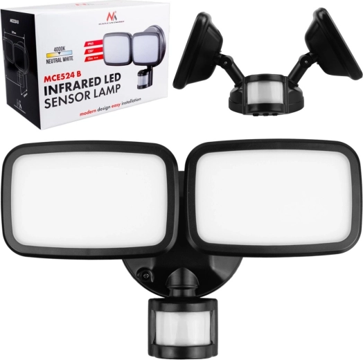 Sieninis LED šviestuvas su PIR jutikliu 20 W, 1500 lm, IP65, neutrali balta 4000 K, juodas