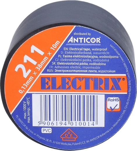 Solight insulating tape 38 mm x 0.13 mm x 10 m, black