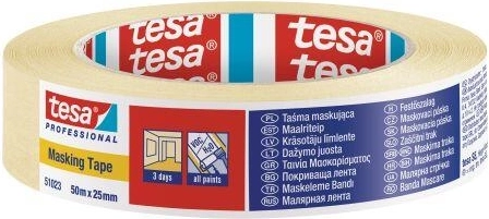Krepinė maskavimo juosta 25 mm × 50 m geltona Tesa