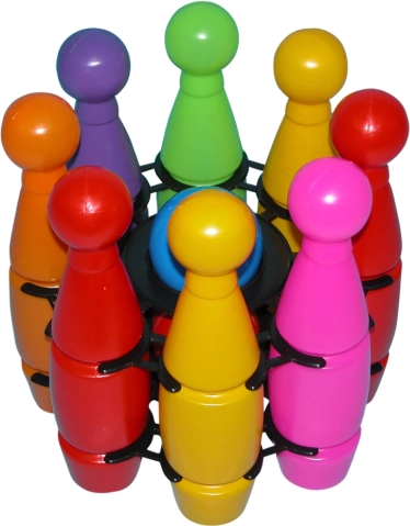 Plastiniai kėgliai tinklelyje – šeimos boulingo rinkinys