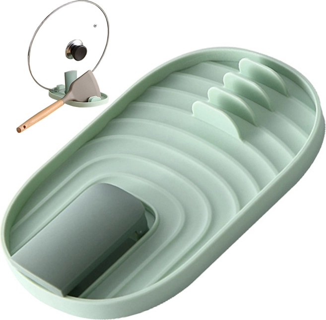 Žalia virtuvinė padėkliuka indams ir dangteliams