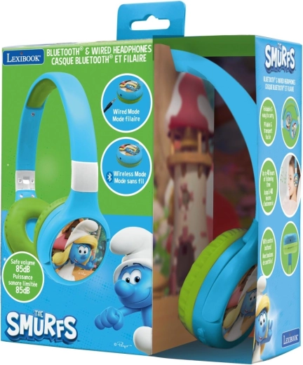 Kids’ foldable Bluetooth headphones with volume limit Smurfs 2-in-1