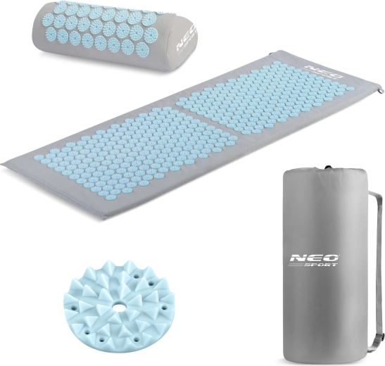 Neo-Sport acupressure massage mat with pillow, grey-blue