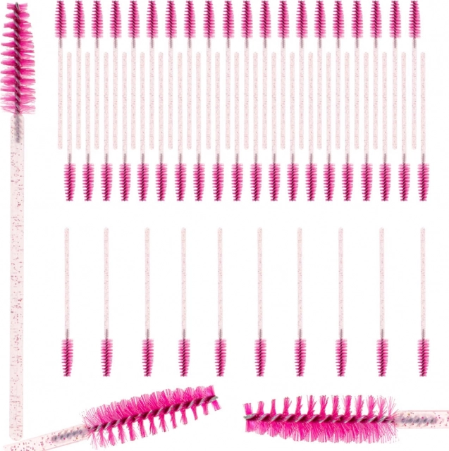 50 vnt. rožinių spiralinių šepetėlių blakstienoms ir antakiams rinkinys