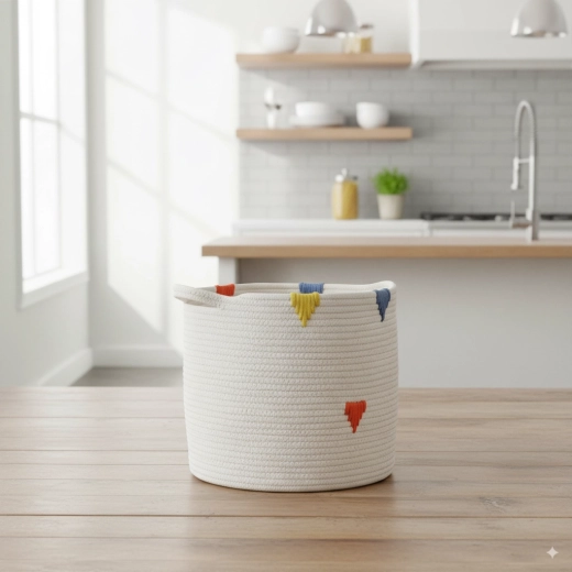 Textile storage basket with colorful pattern, 36 × 33 cm