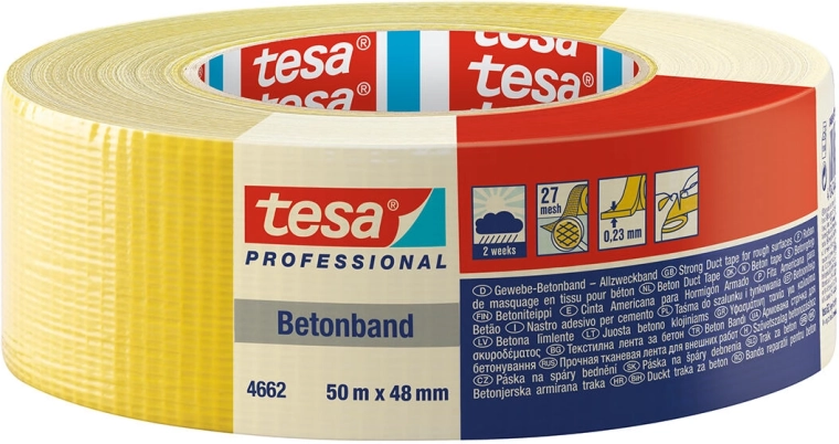 Textile Tape TESA Concrete Band 48 mm × 50 m Yellow, extra adhesive, UV resistant 2 weeks