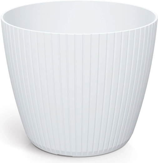 Plastic Flower Pot Lamia 15.8 cm – white, ribbed design