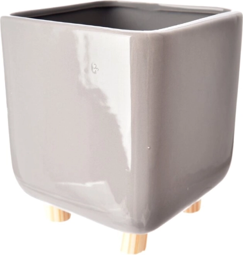 Decorative planter on wooden legs, grey, 14 × 14 × 17 cm