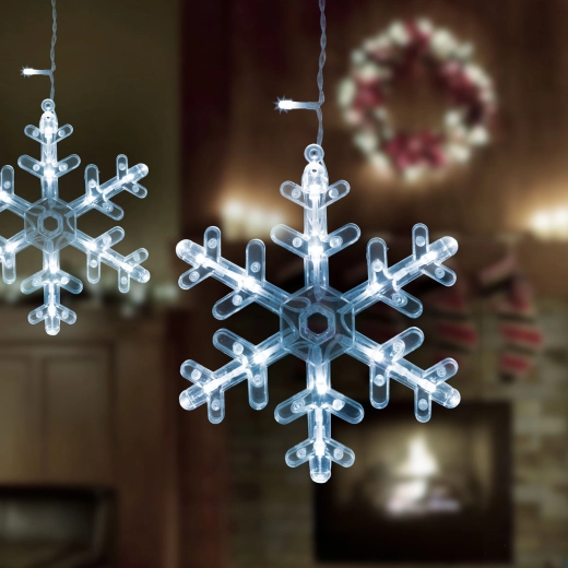 LED šviesos užuolaida su snaigėmis, 3 × 0,75 m, 224 šaltai balti LED