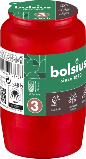 Bolsius kapinių žibinto įdėklas 50 valandų raudonas