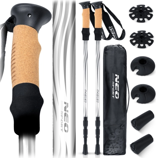 Trekkingo lazdos Neo-Sport NS-380 su kamštine rankena ir antishock sistema